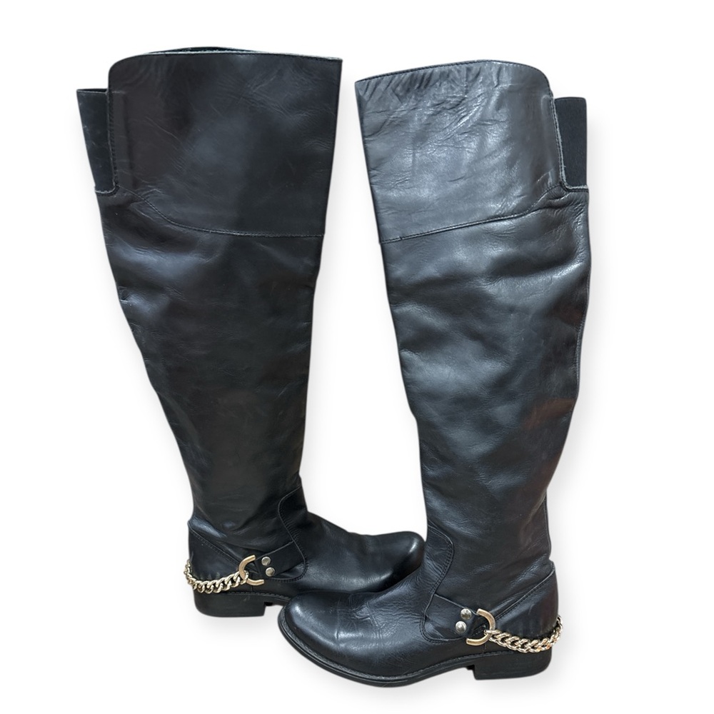 Steve Madden Gold chain Leather Over the Knee Riding Boot Olgga 901 size 7.5